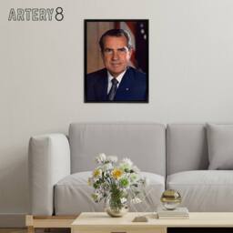 "Artery8 US President Richard Nixon Portrait Framed Canvas Wall Art Print in Blue - Size: W12"" x H16""" - thumbnail 3