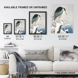 "Artery8 Heron In Snow Vintage Bird Ukiyo E Japanese Framed Wall Art Print Koson in Green - Size: W12"" x H16""" - thumbnail 3