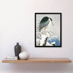 "Artery8 Heron In Snow Vintage Bird Ukiyo E Japanese Framed Wall Art Print Koson in Green - Size: W12"" x H16""" - thumbnail 4