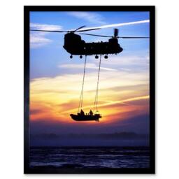 "Artery8 Military UK Chinook Helicopter Royal Marines 12x16"" Framed Art Print in Blue - Size: W12"" x H16""" - thumbnail 1