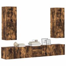 Berkfield Home Classic 5 Piece TV Cabinet Set Smoked Oak Engineered Wood in Brown - thumbnail 1