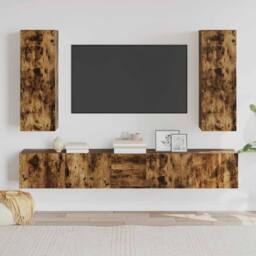 Berkfield Home Classic 5 Piece TV Cabinet Set Smoked Oak Engineered Wood in Brown - thumbnail 2