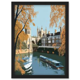 Artery8 River Cam & University Buildings of Cambridge Artwork Framed Wall Art Print A4 in Black - thumbnail 1
