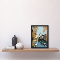 Artery8 River Cam & University Buildings of Cambridge Artwork Framed Wall Art Print A4 in Black - thumbnail 2