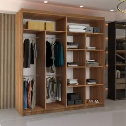 MN Furniture Double Mirror Sliding Door Wardrobe W203cm x H217cm in Dark Brown - Size: 1 Pack - thumbnail 3