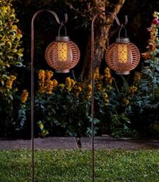 Marco Paul Pack of 2 Bronze Hanging Flame Effect Solar Lantern with Stand 93cm - thumbnail 1