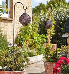 Marco Paul Pack of 2 Bronze Hanging Flame Effect Solar Lantern with Stand 93cm - thumbnail 2