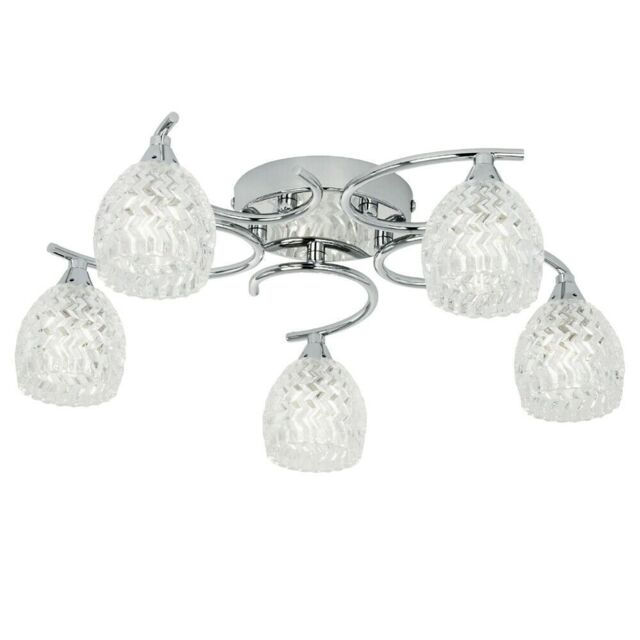Loops Semi Flush Ceiling Light Chrome Textured Glass 5 Bulb Hanging Pendant Lamp Shade in Clear - image 1