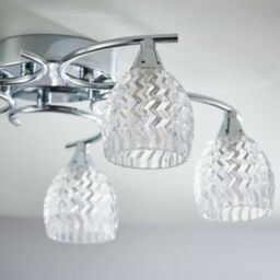 Loops Semi Flush Ceiling Light Chrome Textured Glass 5 Bulb Hanging Pendant Lamp Shade in Clear - thumbnail 3