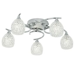 Loops Semi Flush Ceiling Light Chrome Textured Glass 5 Bulb Hanging Pendant Lamp Shade in Clear - thumbnail 1