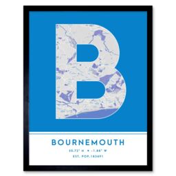 "Wee Blue Coo Wall Art Print Bournemouth England United Kingdom City Map Modern Typography Stylish Letter Framed Word in Blue - Size: W12"" x H16""" - thumbnail 1