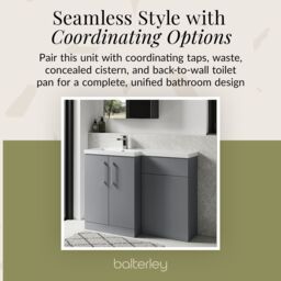 Balterley Bathroom Vanity Basin & WC Unit Right Hand Satin Grey 1100mm x 390mm - thumbnail 7