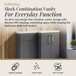 Balterley Bathroom Vanity Basin & WC Unit Right Hand Satin Grey 1100mm x 390mm - thumbnail 2