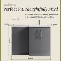 Balterley Bathroom Vanity Basin & WC Unit Right Hand Satin Grey 1100mm x 390mm - thumbnail 5