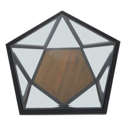 Orsina Pentagon Coffee Table, Unique Pentagon Tempered Glass Top with Bronze-Finish Metal Scalloped Frame in Black - thumbnail 2