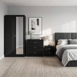 FWStyle Chilton 3 Piece Black Gloss Complete Bedroom Storage Furniture Set - thumbnail 1