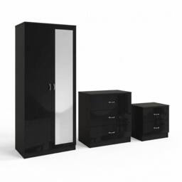 FWStyle Chilton 3 Piece Black Gloss Complete Bedroom Storage Furniture Set - thumbnail 2