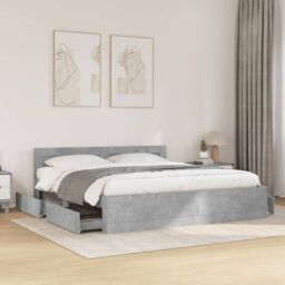 Berkfield Home Bed Frame with Headboard without Mattress Concrete Grey 180x200 cm Super King - thumbnail 1