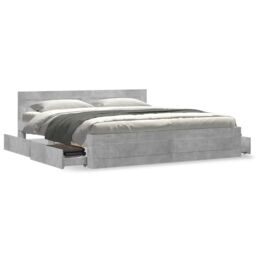 Berkfield Home Bed Frame with Headboard without Mattress Concrete Grey 180x200 cm Super King - thumbnail 4