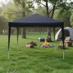 OHS Pop Up Garden Gazebo Outdoor Party Tent Canopy PE Awning Marquee in Black - thumbnail 1