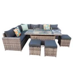 Furniture Maxi Barcelona Rattan Garden Furniture 9 Seater Corner Sofa Set with Fire pit Dining Table in Grey - thumbnail 4