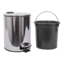 Harbour Housewares 5L Round Bathroom Bin & Brush Set - Slim Stainless Steel Bathroom Set in Silver - thumbnail 4