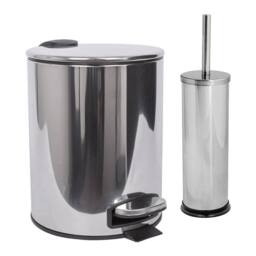 Harbour Housewares 5L Round Bathroom Bin & Brush Set - Slim Stainless Steel Bathroom Set in Silver