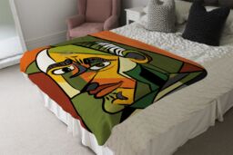 Benjamin Tate Design frowning man closeup Designer Blanket in Natural - Size: 120 cm x 150 cm - thumbnail 4
