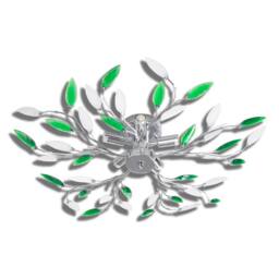Berkfield Home Green&White Ceiling Lamp with Acrylic Crystal Leaf Arms for 5 E14Bulbs - thumbnail 3