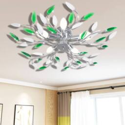 Berkfield Home Green&White Ceiling Lamp with Acrylic Crystal Leaf Arms for 5 E14Bulbs - thumbnail 2