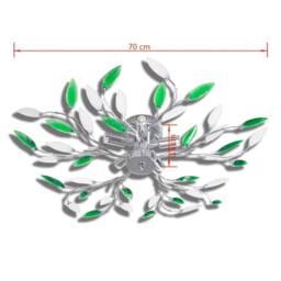 Berkfield Home Green&White Ceiling Lamp with Acrylic Crystal Leaf Arms for 5 E14Bulbs - thumbnail 4