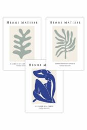 ARTZE Set of 3 Matisse Botanical Shapes with Nude in Green & Blue Art Posters in Light Green - Size: W50 cm x H70 cm - thumbnail 1
