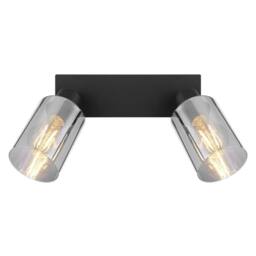 Netlighting Hadera Twin Ceiling Spotlight Matt Black Smoke Glass Shade 2x E27 - thumbnail 3