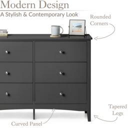 Christow Black Chest of Drawers Modern 6 Drawer Bedroom Storage Unit Furniture Cabinet - thumbnail 5