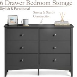 Christow Black Chest of Drawers Modern 6 Drawer Bedroom Storage Unit Furniture Cabinet - thumbnail 3