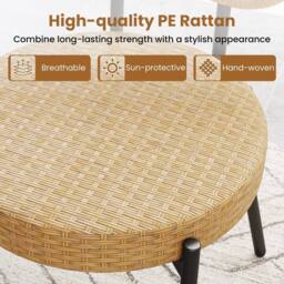 Gymax 3 Piece PE Wicker Patio Bistro Set with Glass Table & Rattan Chairs in Brown - thumbnail 3