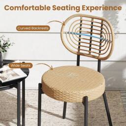 Gymax 3 Piece PE Wicker Patio Bistro Set with Glass Table & Rattan Chairs in Brown - thumbnail 4