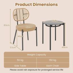 Gymax 3 Piece PE Wicker Patio Bistro Set with Glass Table & Rattan Chairs in Brown - thumbnail 2