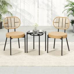 Gymax 3 Piece PE Wicker Patio Bistro Set with Glass Table & Rattan Chairs in Brown - thumbnail 9