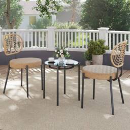 Gymax 3 Piece PE Wicker Patio Bistro Set with Glass Table & Rattan Chairs in Brown - thumbnail 8