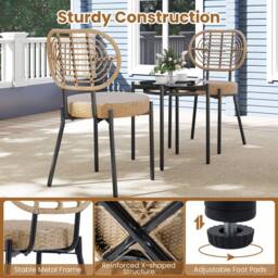 Gymax 3 Piece PE Wicker Patio Bistro Set with Glass Table & Rattan Chairs in Brown - thumbnail 6