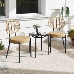 Gymax 3 Piece PE Wicker Patio Bistro Set with Glass Table & Rattan Chairs in Brown - thumbnail 7