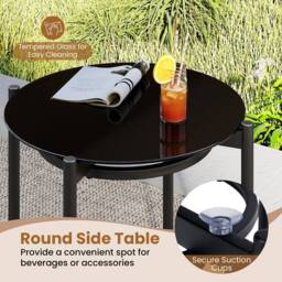 Gymax 3 Piece PE Wicker Patio Bistro Set with Glass Table & Rattan Chairs in Brown - thumbnail 5