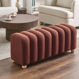 Wyld and Coco Boucle Bed Bench Golden Brown with Wooden Legs - thumbnail 1