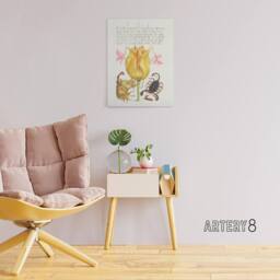 "Artery8 Larkspurs Tulip & Scorpion Calligraphy Canvas Wall Art Print in White - Size: W12"" x H16""" - thumbnail 3