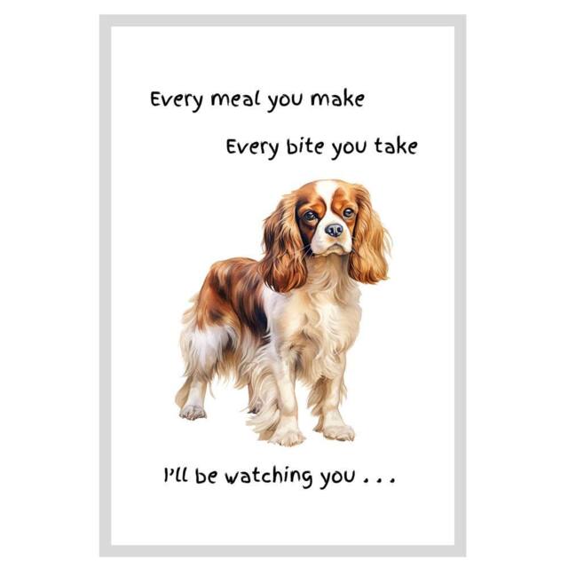 Animal Crackers Dog Tea Towel With 'Watching You' Funny Wording - King Charles Spaniel in White - image 1