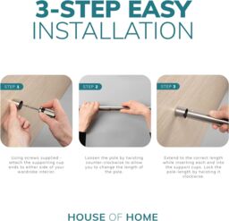House of Home Extendable Wardrobe Pole 34-53CM Adjustable Rail Hanger Steel Heavy Duty Easy Assemble in Silver - thumbnail 5