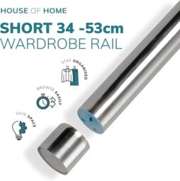House of Home Extendable Wardrobe Pole 34-53CM Adjustable Rail Hanger Steel Heavy Duty Easy Assemble in Silver - thumbnail 3