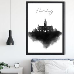 ARTZE Hamburg Watercolour Skyline City Framed Print SIZE: A2 with Black Frame - Size: A4 - thumbnail 2