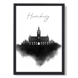 ARTZE Hamburg Watercolour Skyline City Framed Print SIZE: A2 with Black Frame - Size: A4 - thumbnail 1